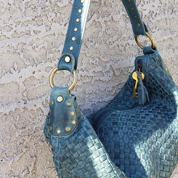 RARE FOSSIL Woven Leather Hobo Bag - Picture 6 of 12